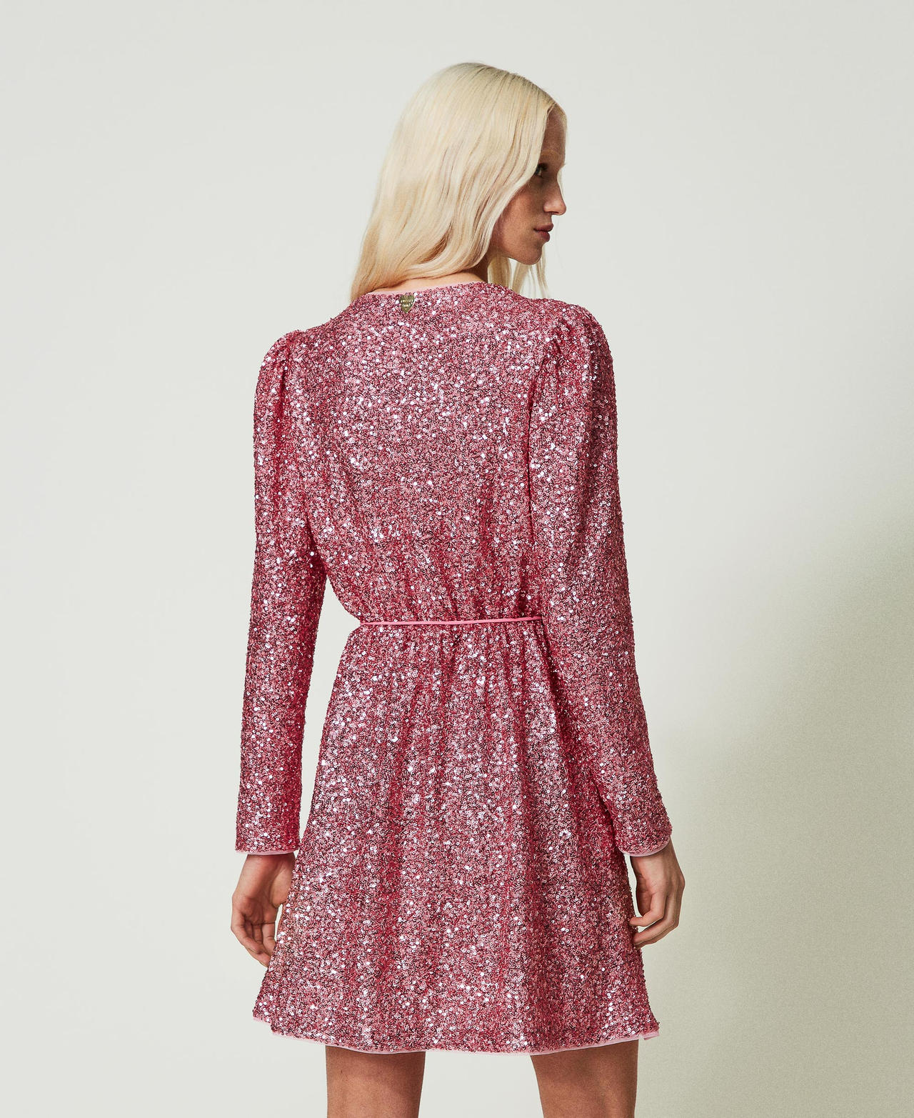 Short full sequin dress "Rose Wine” Pink Woman 241LB21EE-03