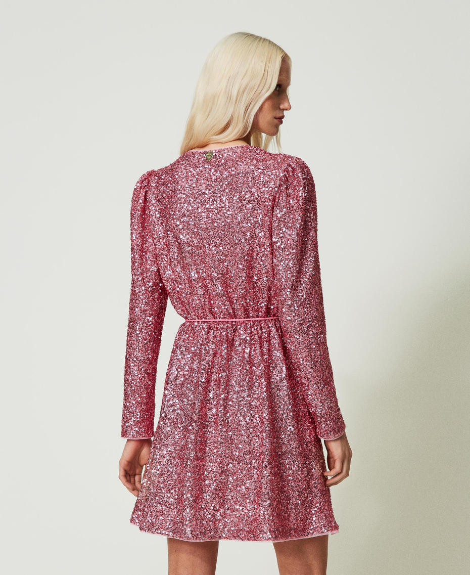 Short full sequin dress "Rose Wine&rdquo; Pink Woman 241LB21EE_11265_03