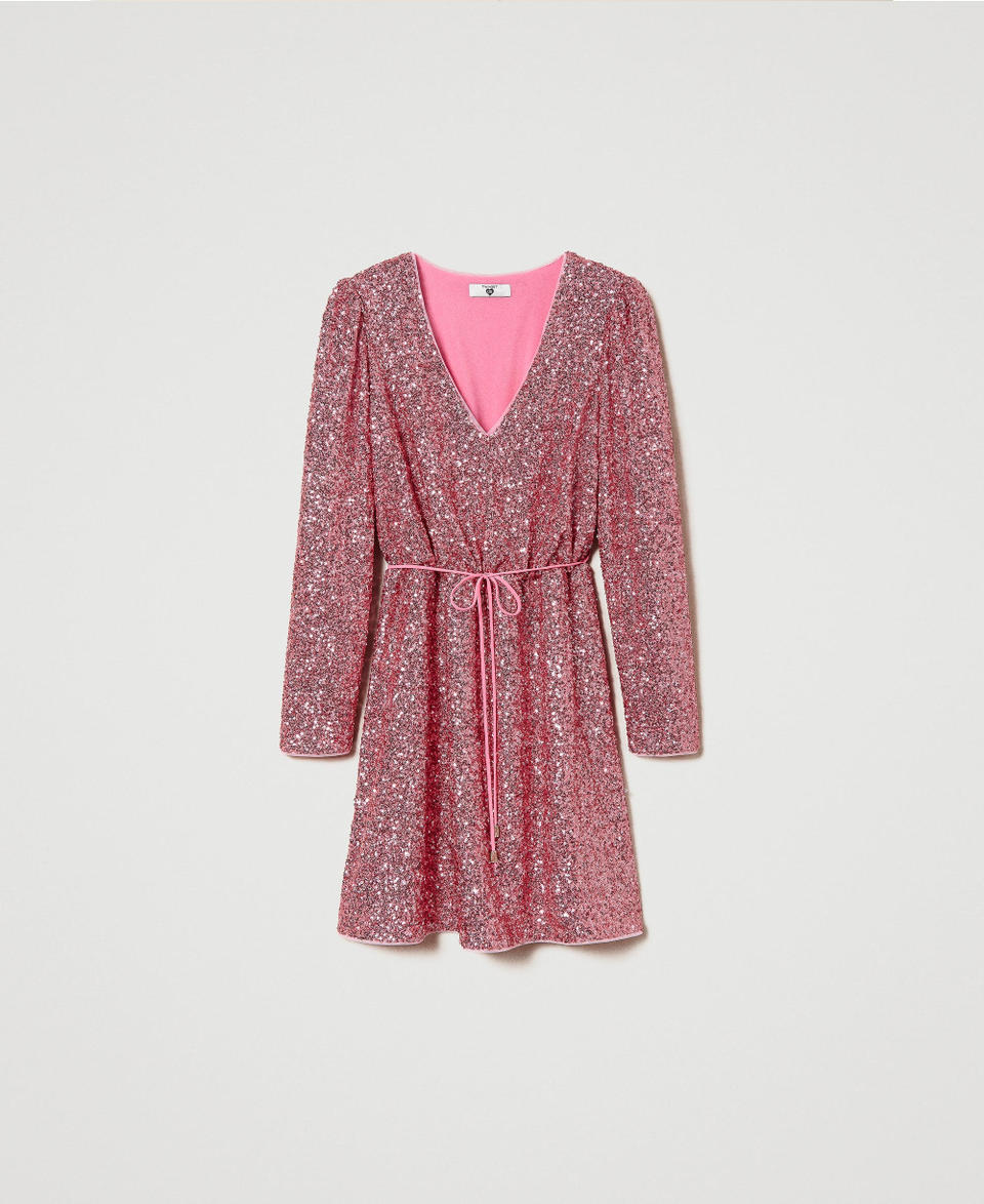 Short full sequin dress "Rose Wine” Pink Woman 241LB21EE_11265_S0