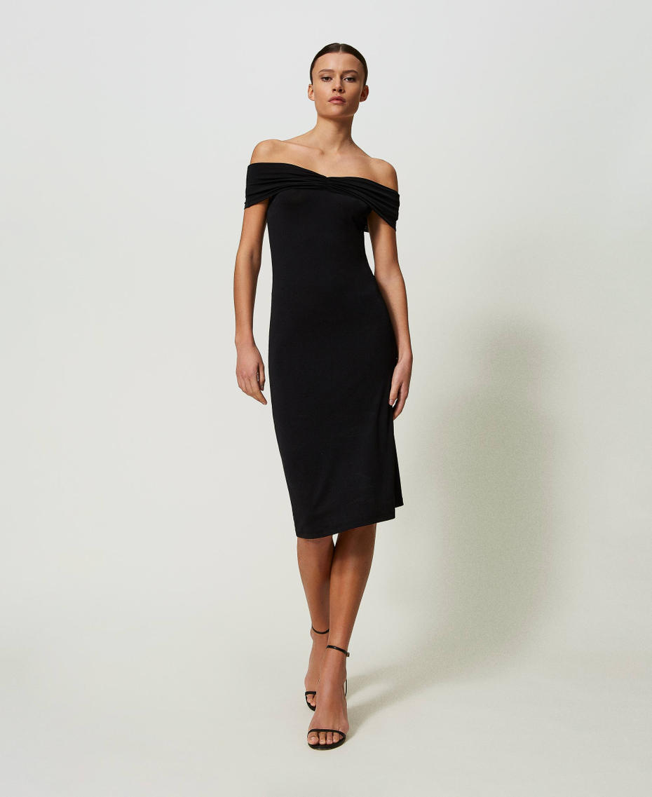 Midi dress with gathering Black Woman 241LB22EE_00006_01