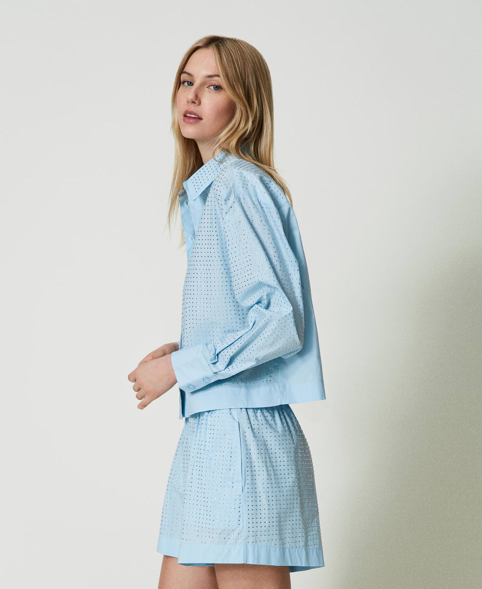 Camicia in popeline con strass Azzurro "Aquamarine" Donna 241LB23AA_11261_02