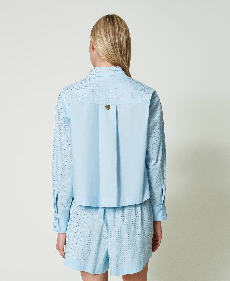 Poplin shirt with rhinestones "Aquamarine” Light Blue Woman 241LB23AA-03