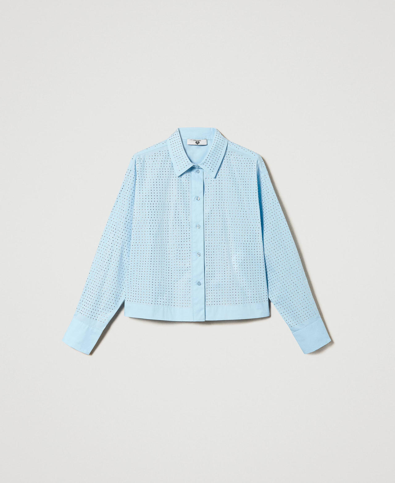 Poplin shirt with rhinestones "Aquamarine” Light Blue Woman 241LB23AA_11261_0S