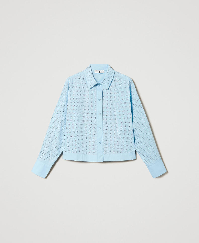 Poplin shirt with rhinestones "Aquamarine” Light Blue Woman 241LB23AA_11261_S0