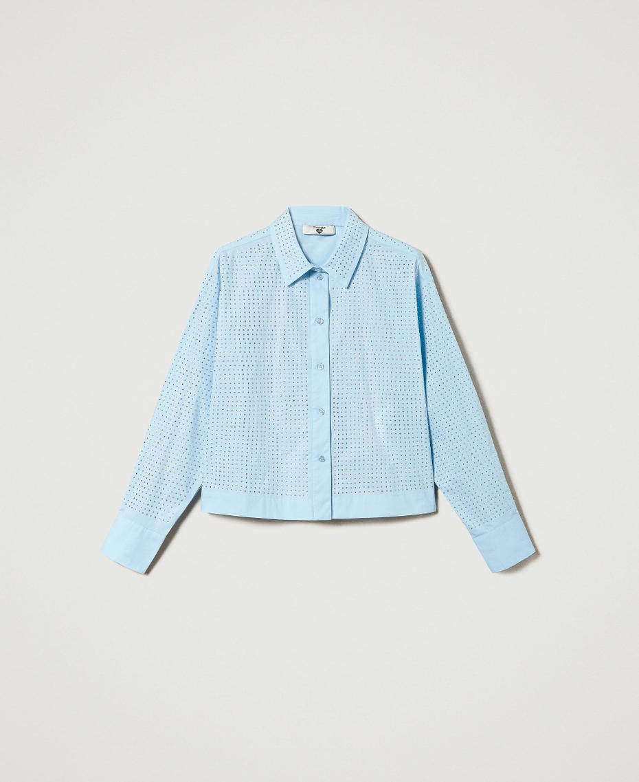 Poplin shirt with rhinestones "Aquamarine” Light Blue Woman 241LB23AA_11261_S0