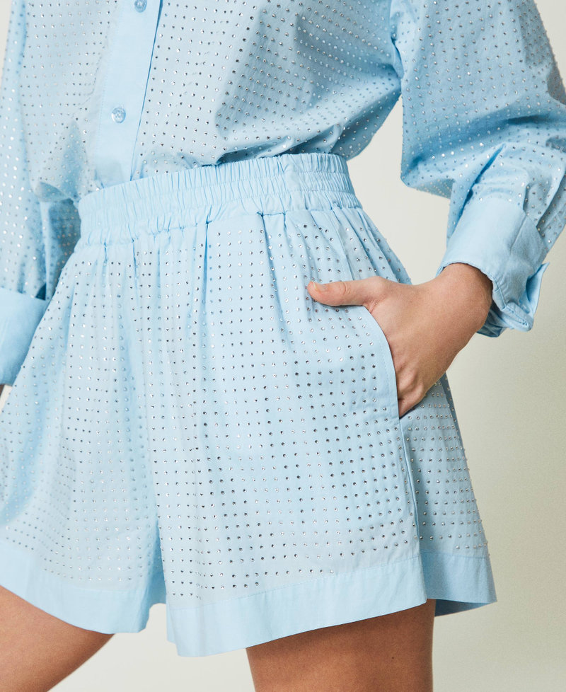 Poplin shorts with rhinestones "Aquamarine&rdquo; Light Blue Woman 241LB23BB_11261_04