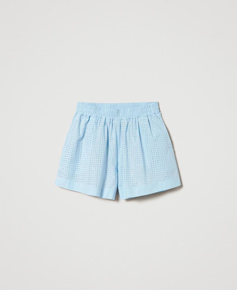Poplin shorts with rhinestones "Aquamarine&rdquo; Light Blue Woman 241LB23BB_11261_S0