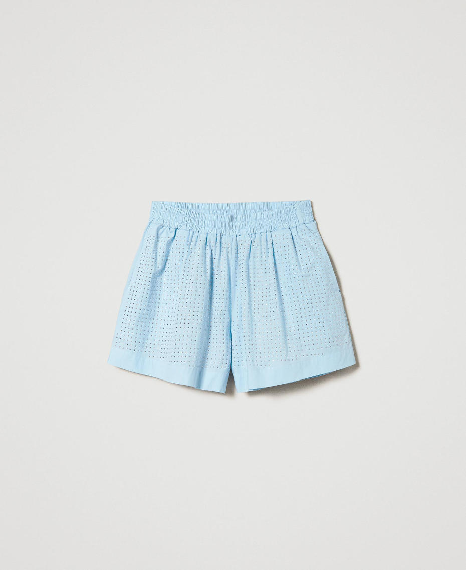Poplin shorts with rhinestones "Aquamarine” Light Blue Woman 241LB23BB-0S