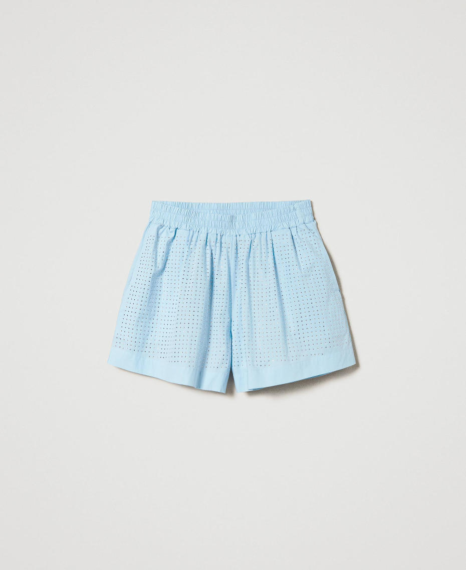 Poplin shorts with rhinestones "Aquamarine&rdquo; Light Blue Woman 241LB23BB_11261_S0