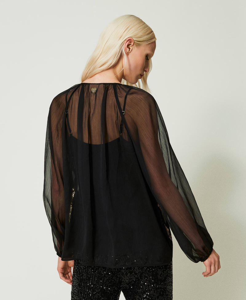 Блузка с вышивкой животным узором Черный женщина 241LB23DD-04