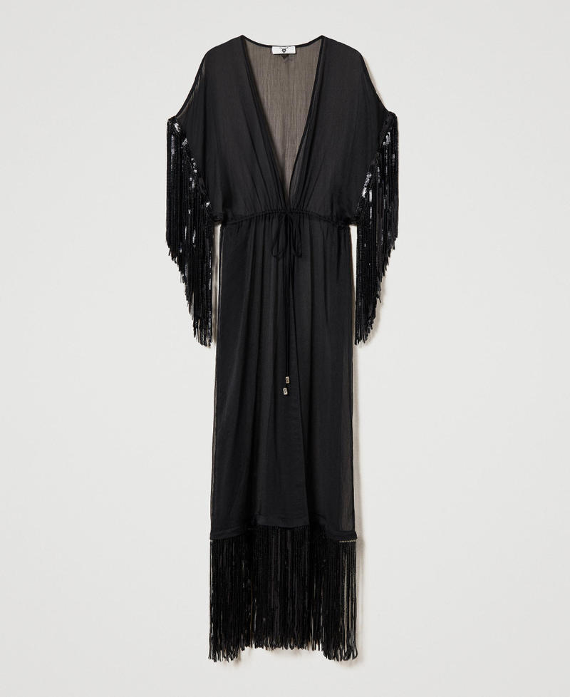 Kaftan with sequin fringes Black Woman 241LB23FF-0S