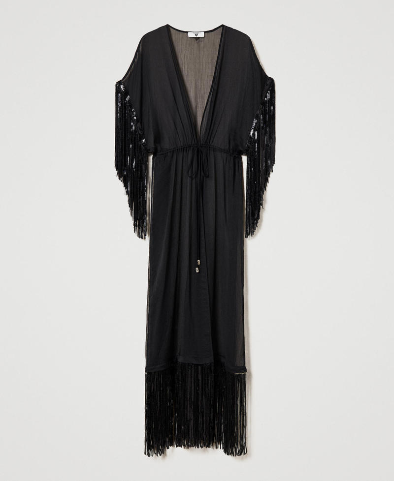Kaftan with sequin fringes Black Woman 241LB23FF_00006_0S