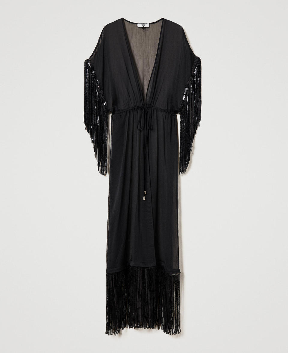 Kaftan with sequin fringes Black Woman 241LB23FF_00006_0S