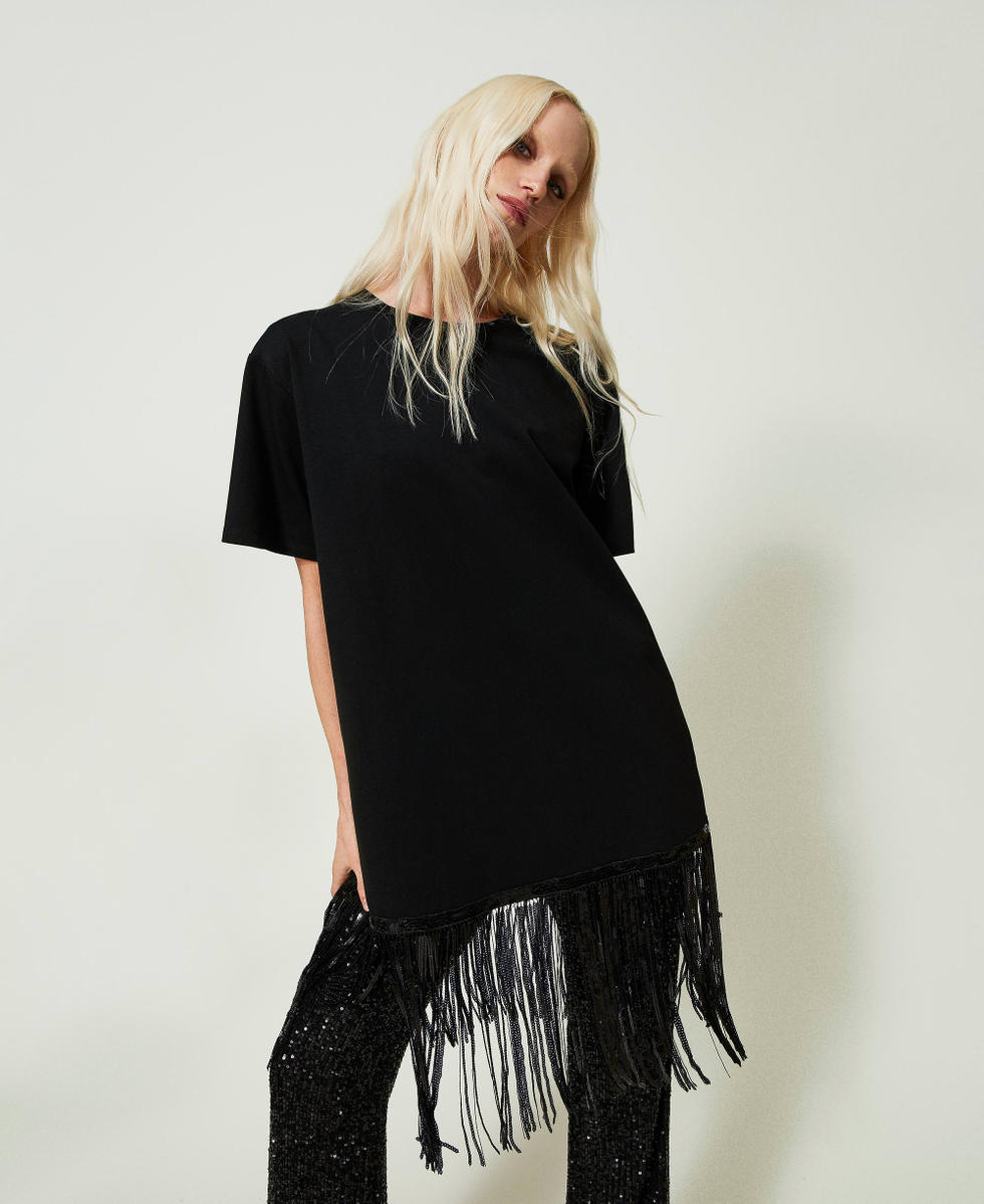 Maxi t-shirt with sequin fringes
