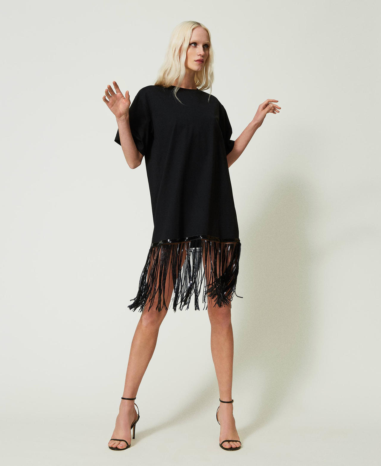 Maxi t-shirt with sequin fringes Black Woman 241LB23JJ-02