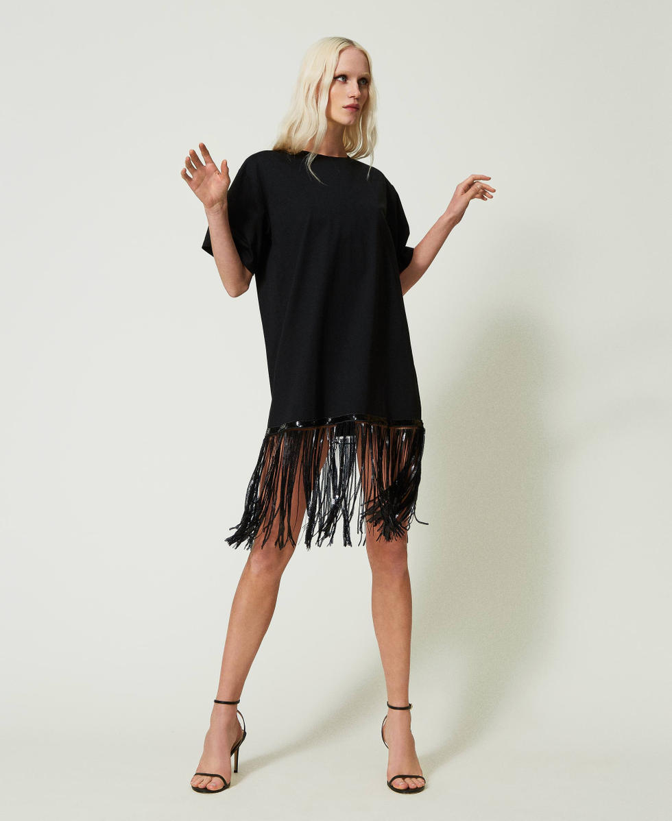 Maxi t-shirt with sequin fringes