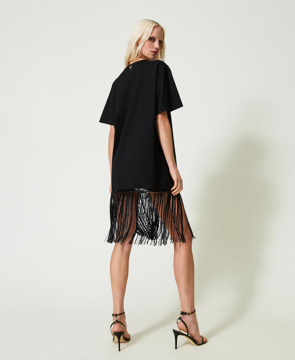 Maxi t-shirt with sequin fringes
