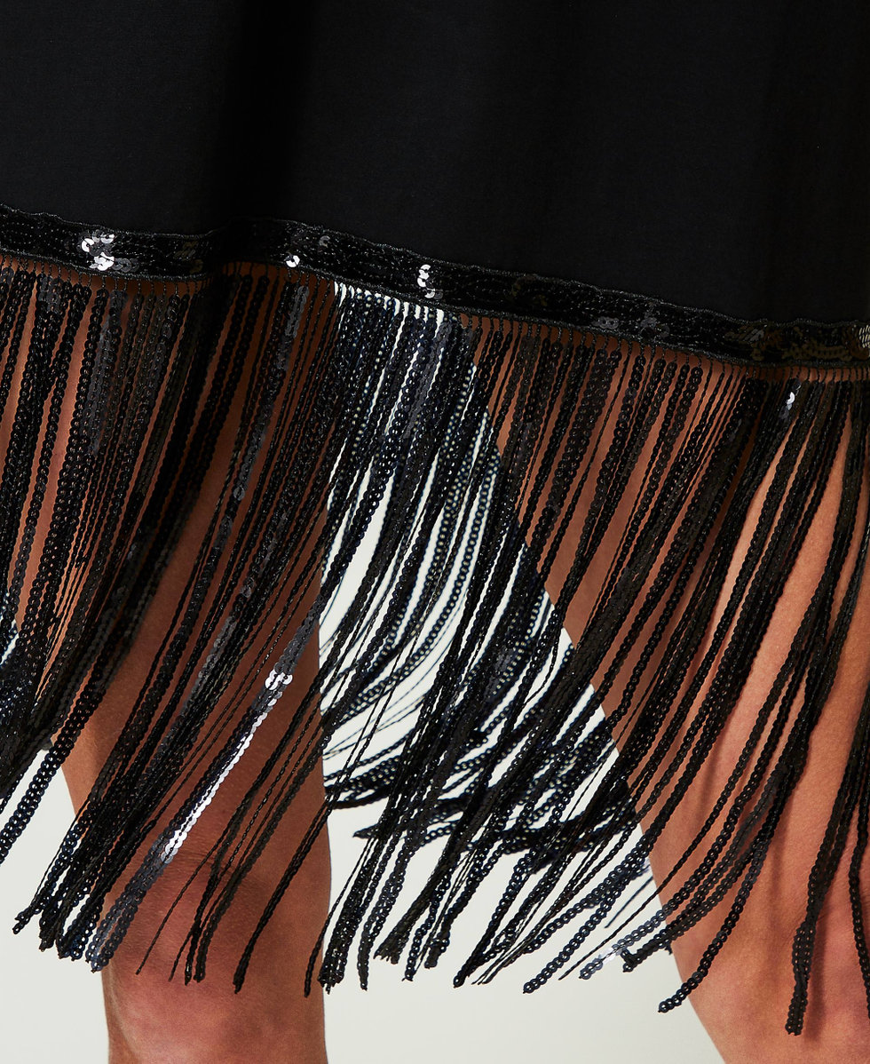 Maxi t-shirt with sequin fringes