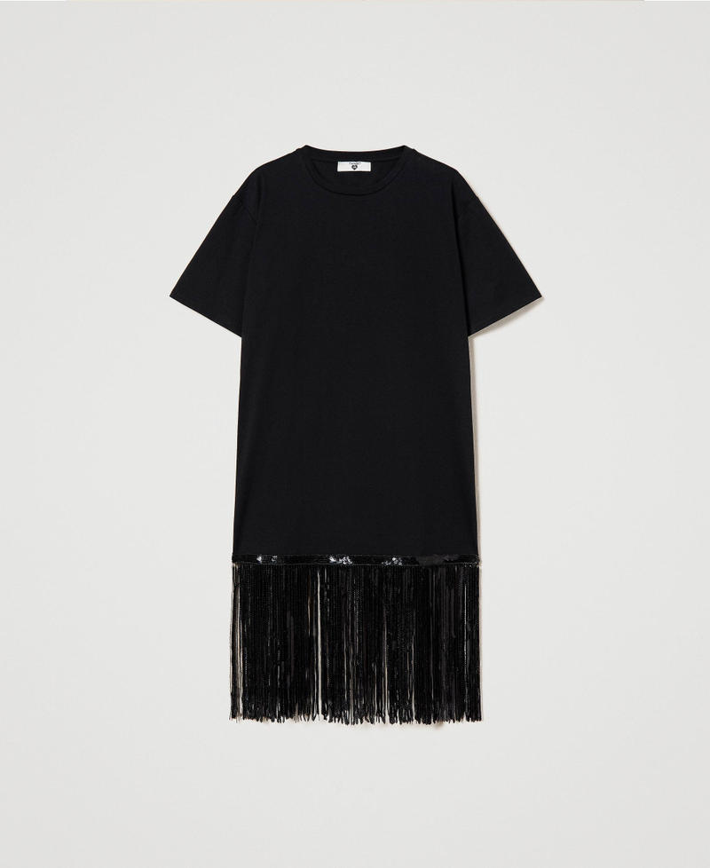 Maxi t-shirt with sequin fringes
