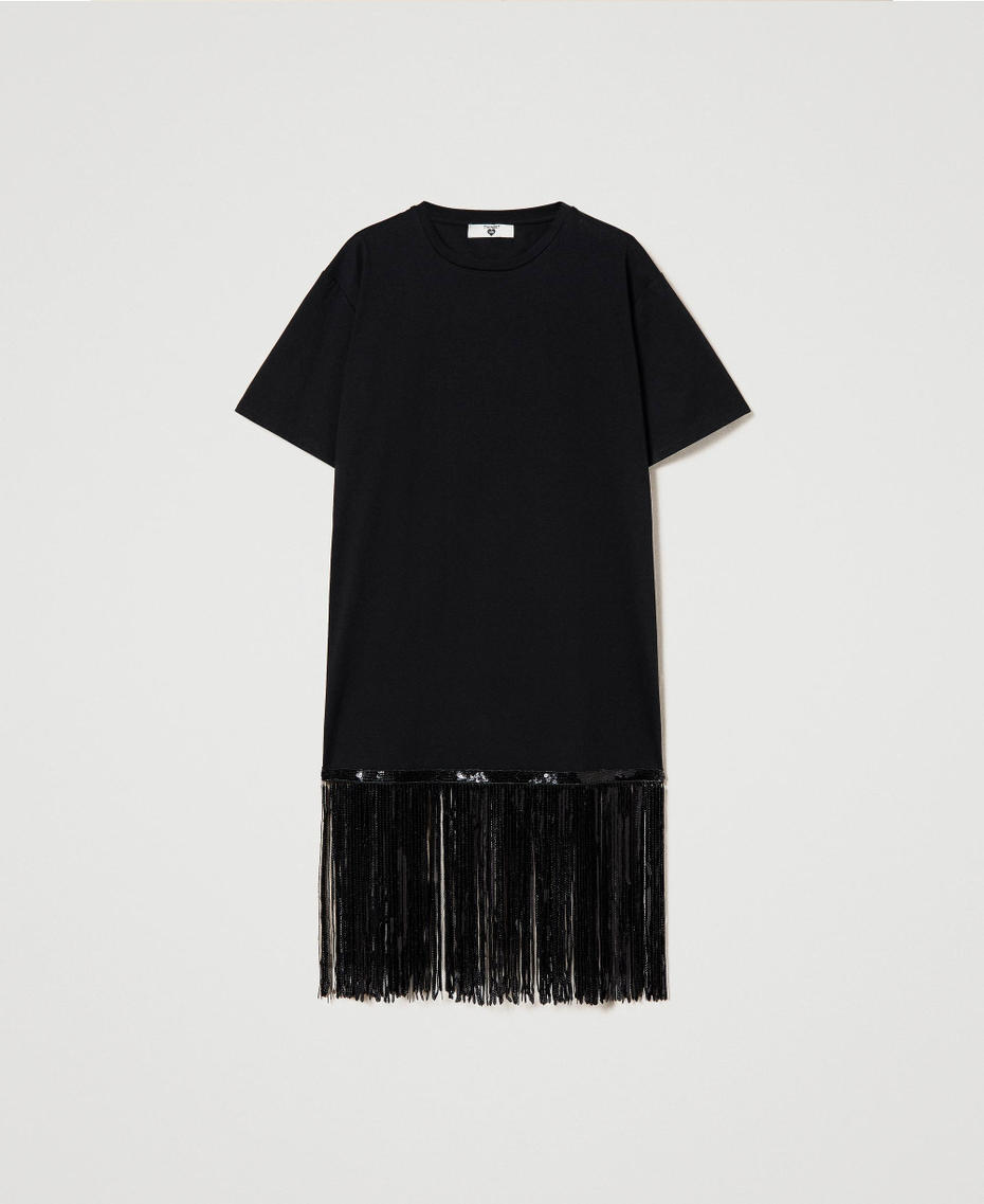 Maxi t-shirt with sequin fringes Black Woman 241LB23JJ-0S