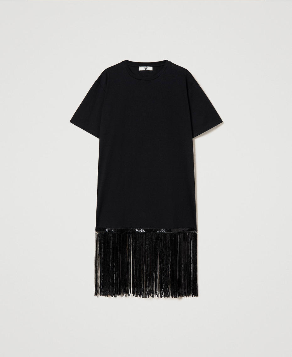 Maxi t-shirt with sequin fringes