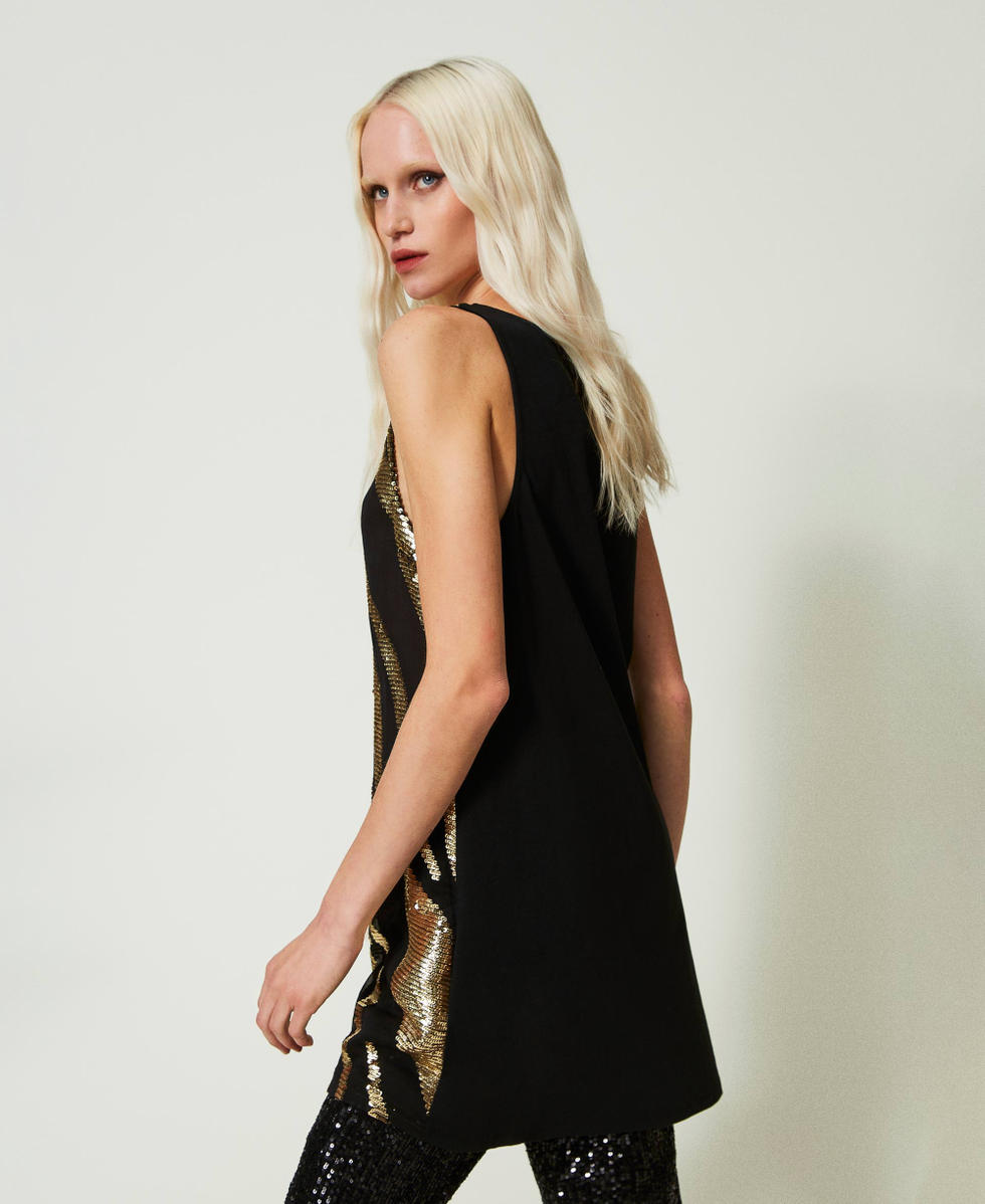 Maxi tank top with animal pattern embroidery Woman Black TWINSET Milano