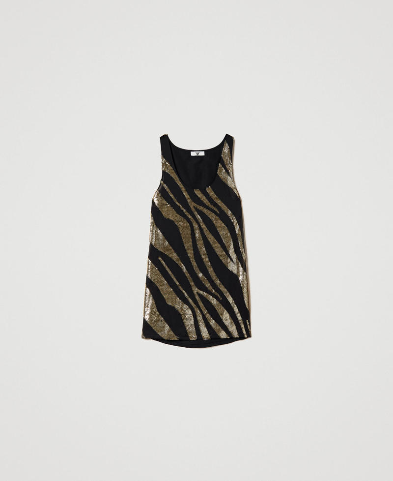 Camiseta de tirantes con bordado animal print Negro Mujer 241LB23LL-0S