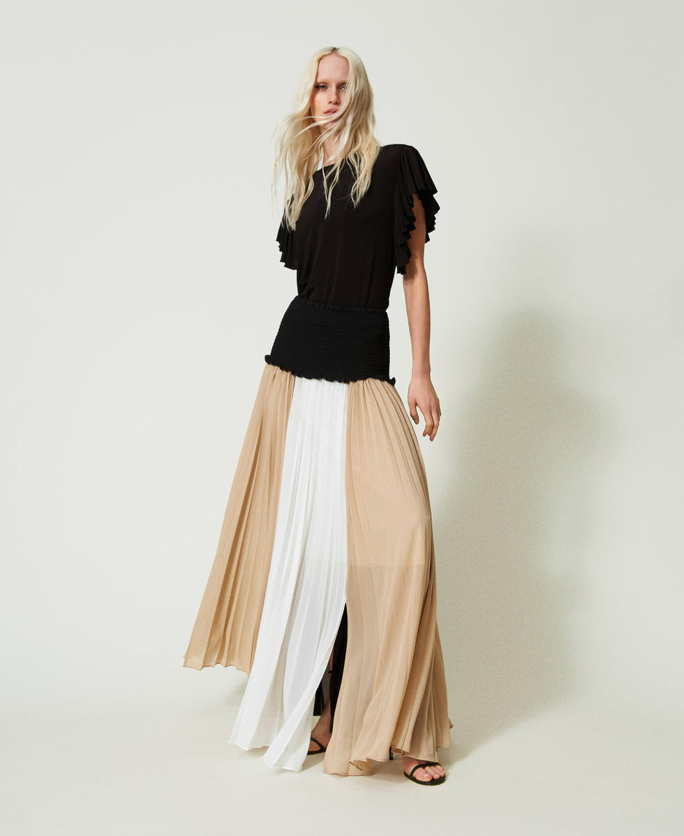 Vestido-falda con bloques de color Multicolor Negro / Beige Nougat / Star White Mujer 241LB25CC-01