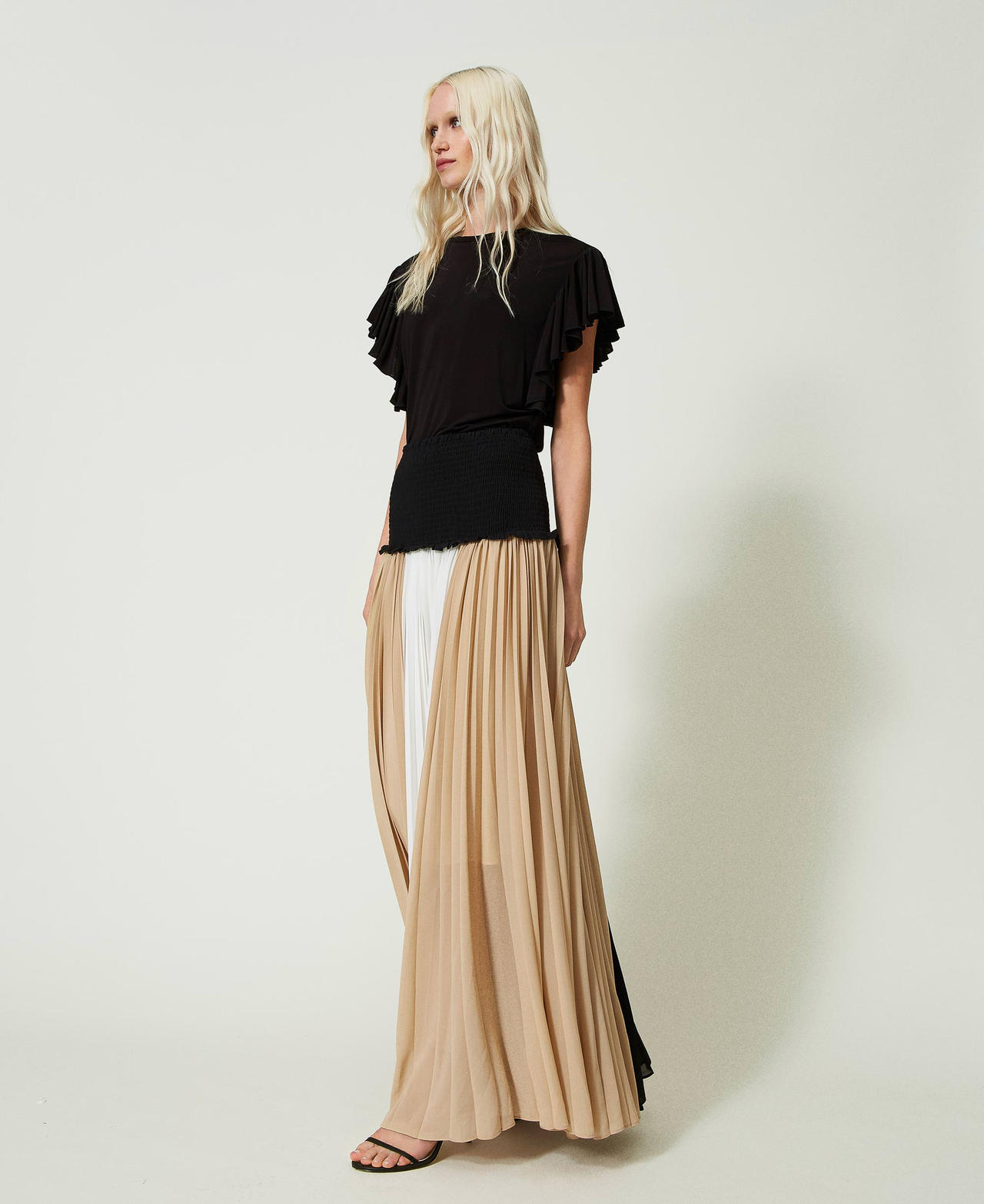 Colour block dress-skirt Black / Nougat Beige / Star White Multicolour Woman 241LB25CC-02