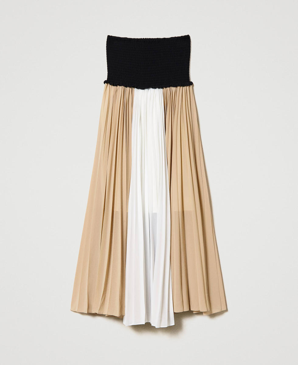 Beige colour block pleated midi dress online