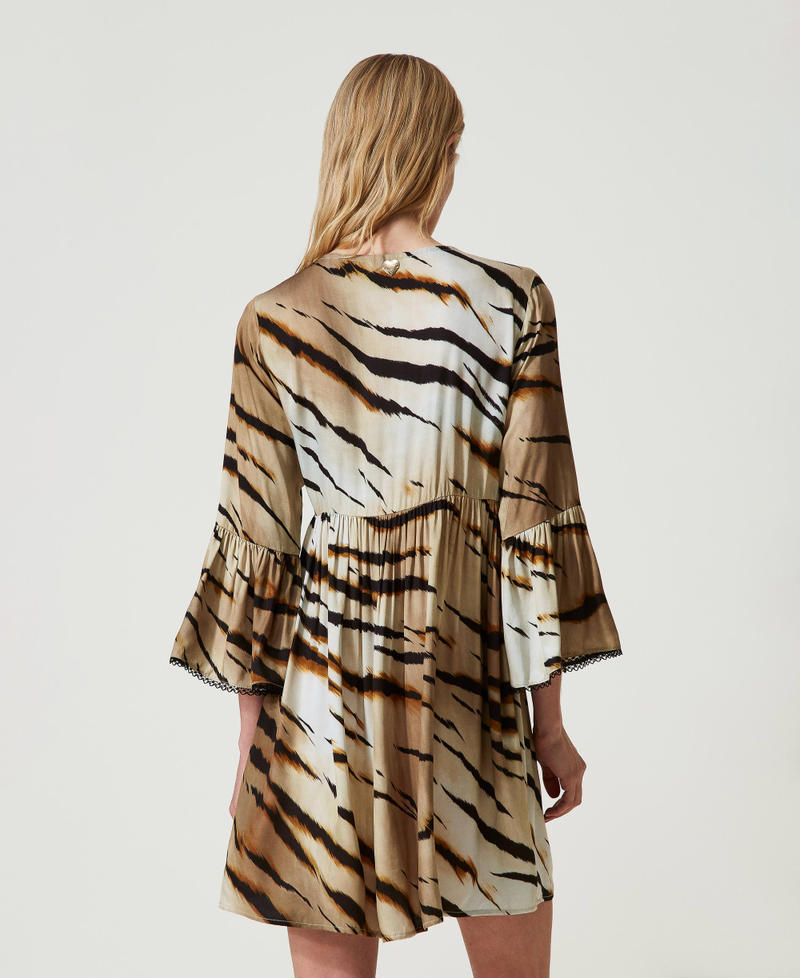 Short twill dress with animal pattern