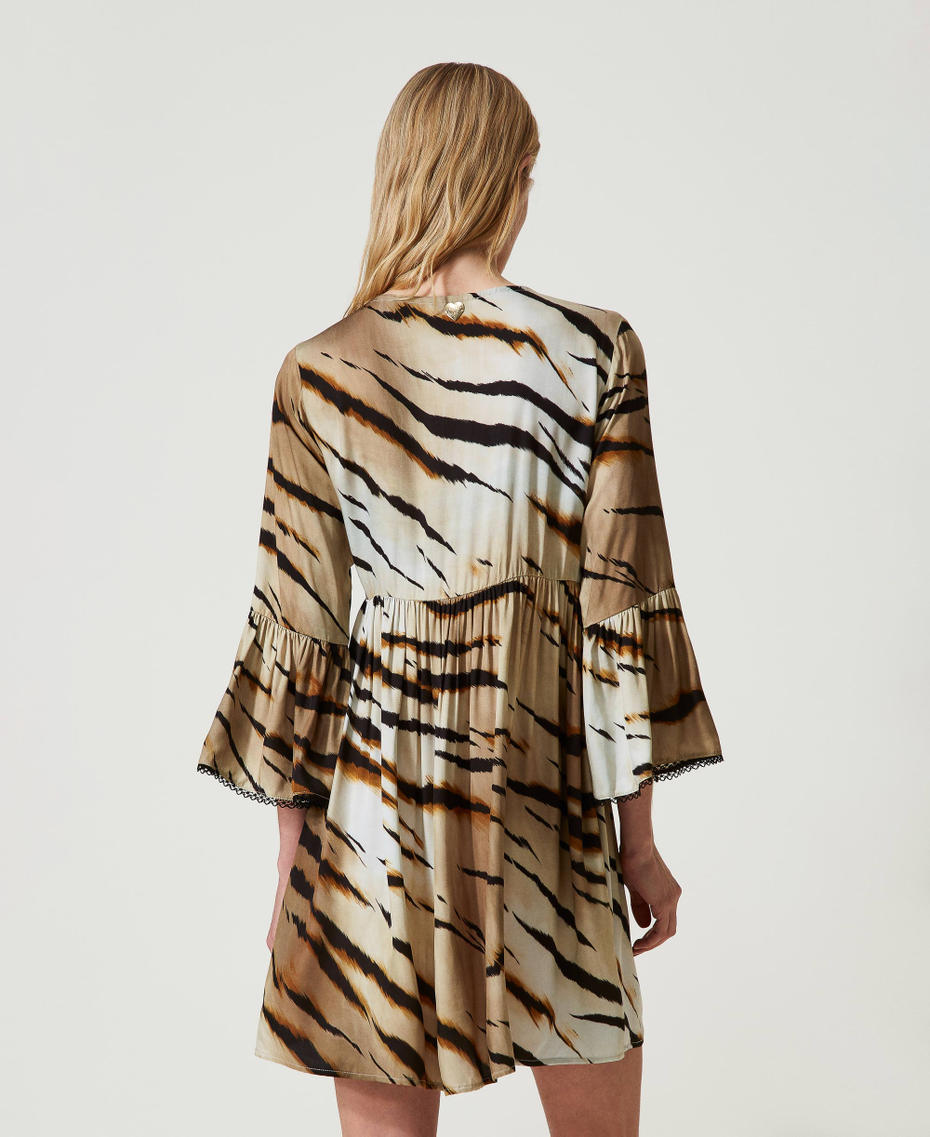 Short twill dress with animal pattern