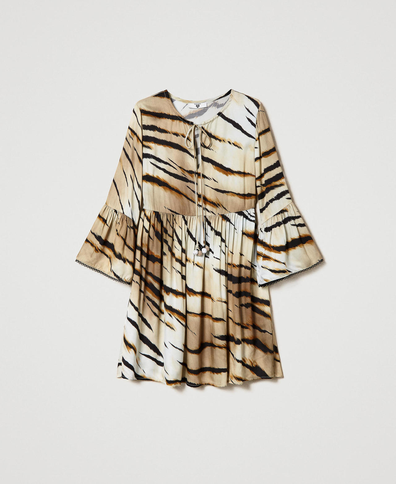 Short twill dress with animal pattern