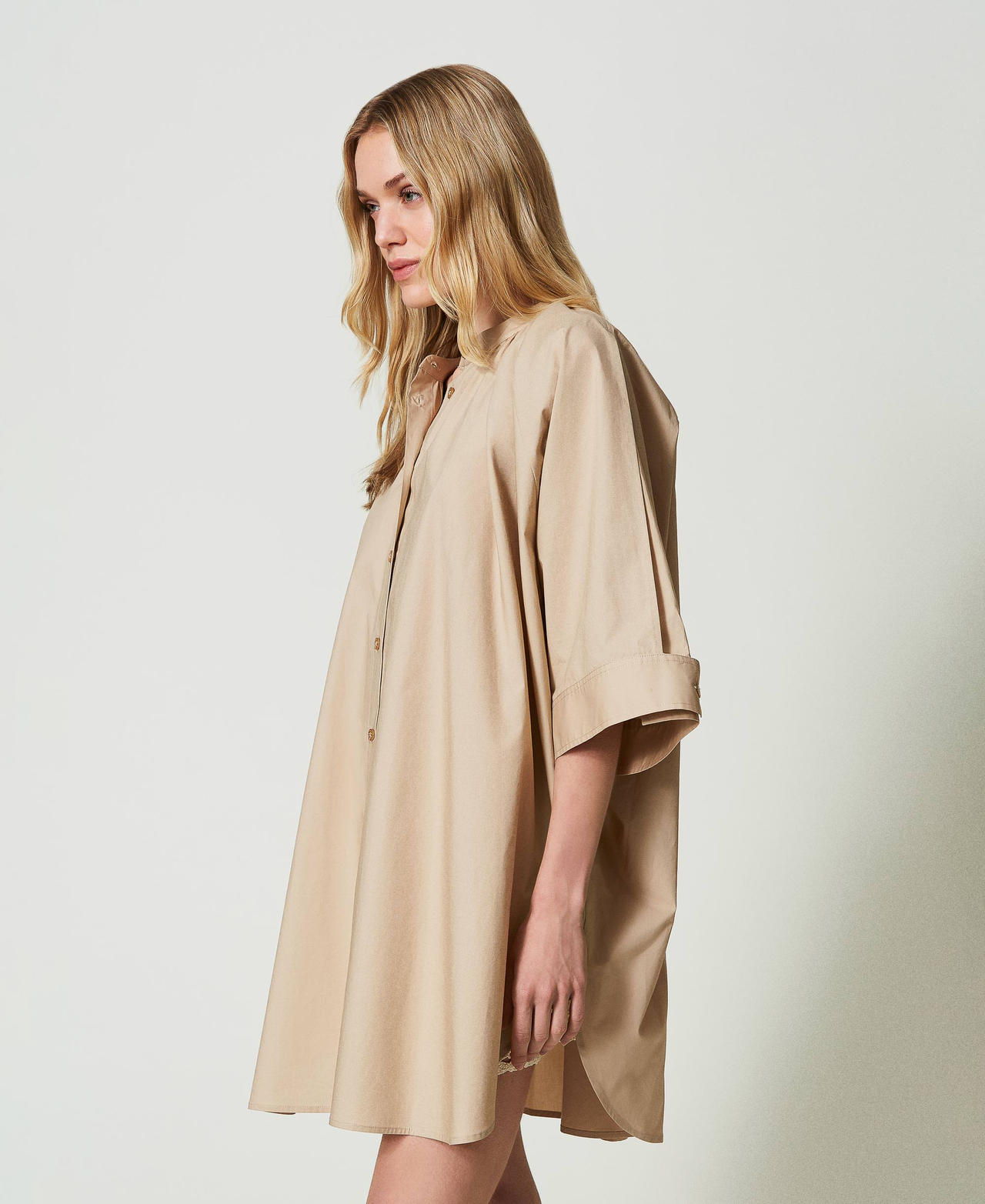 Maxi chemise en popeline Femme, Beige | TWINSET Milano