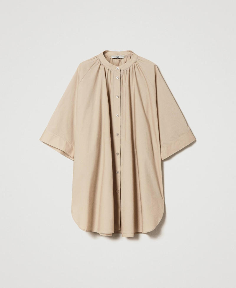 Maxihemd aus Popeline Nougat Beige Frau 241LB2BAA_00519_S0