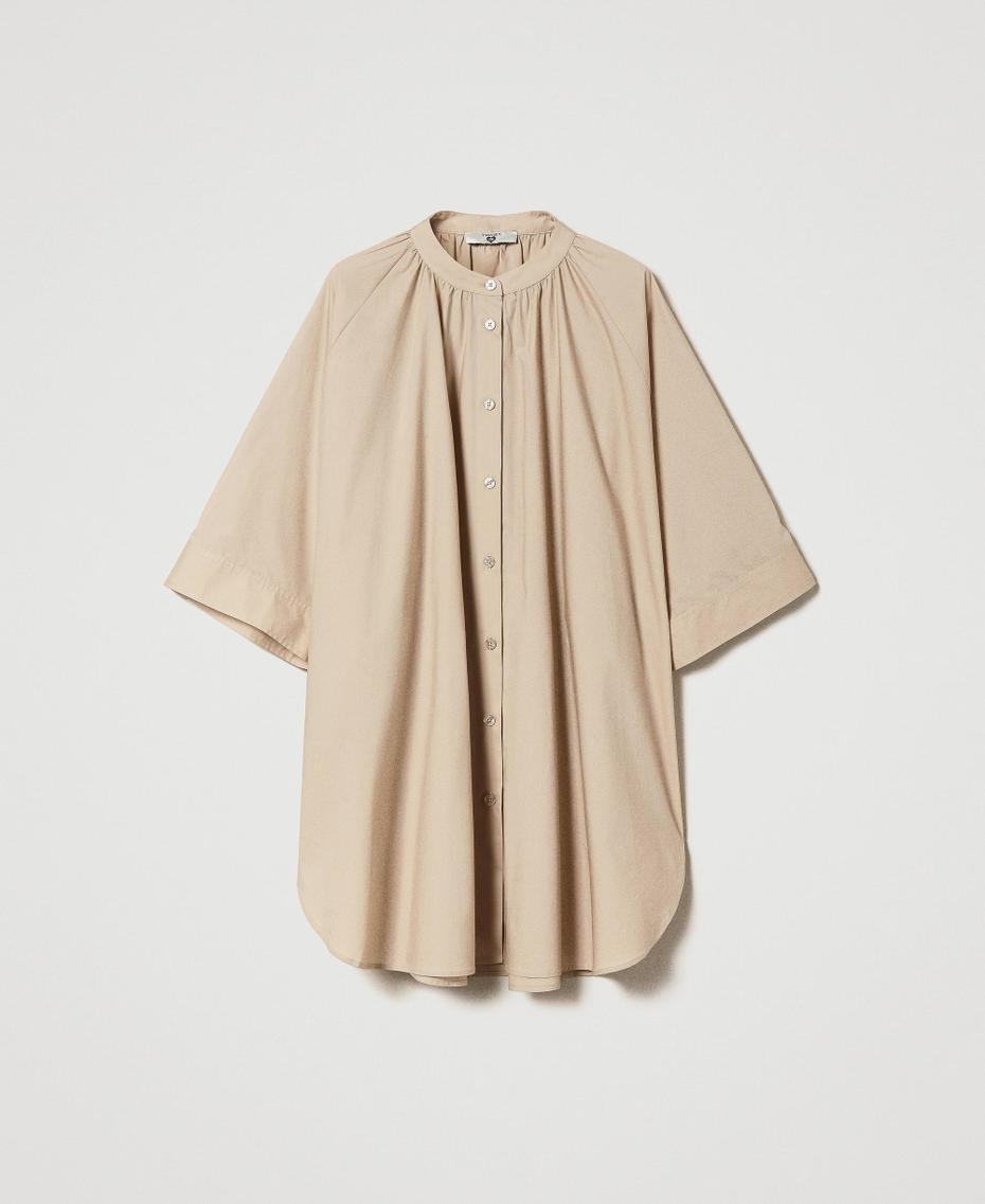 Maxihemd aus Popeline Nougat Beige Frau 241LB2BAA_00519_S0