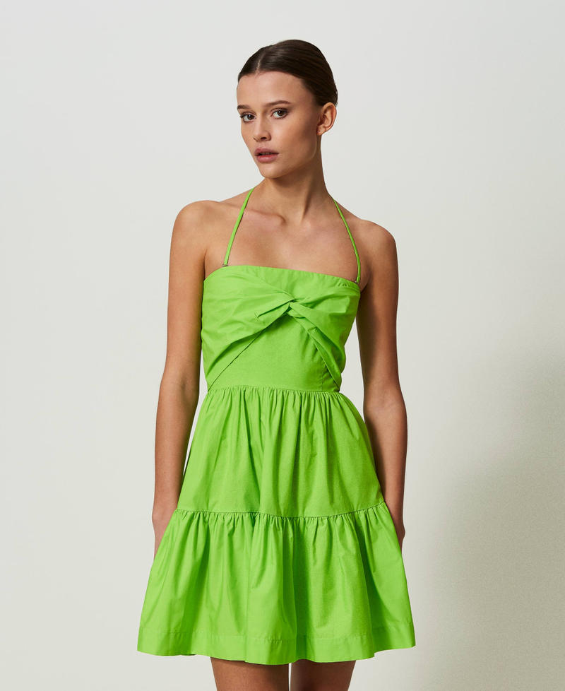 Kurzes Bustierkleid aus Popeline „Fresh Lime“-Grün Frau 241LB2BBB-01