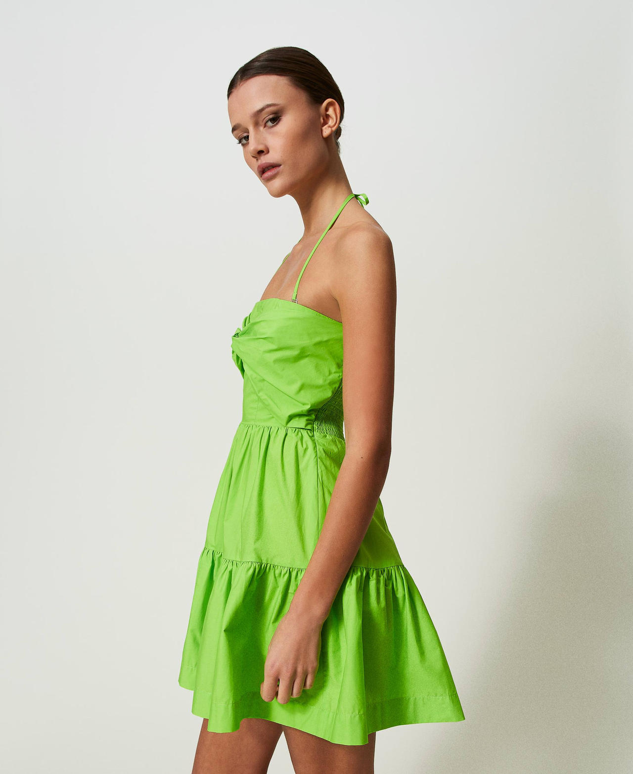 Короткое платье-бюстье из поплина Зеленый "Свежий Лайм" женщина 241LB2BBB-02