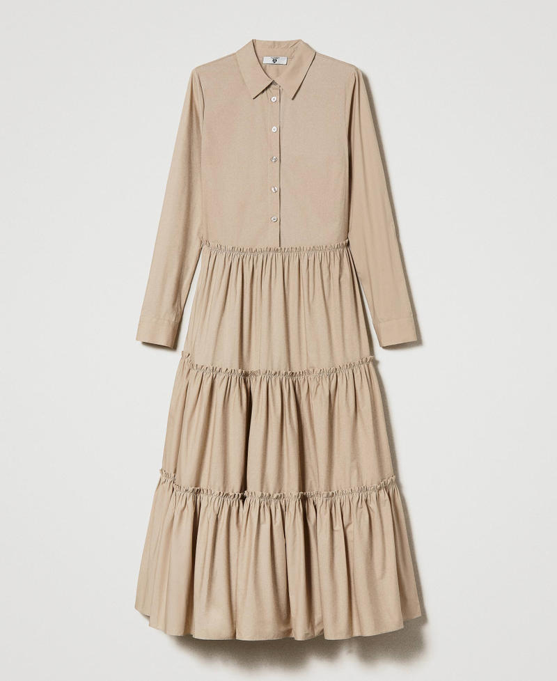 Abito lungo in popeline con balze Beige Nougat Donna 241LB2BCC_00519_0S