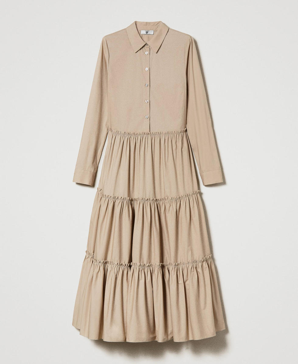 Robe longue en popeline avec volants