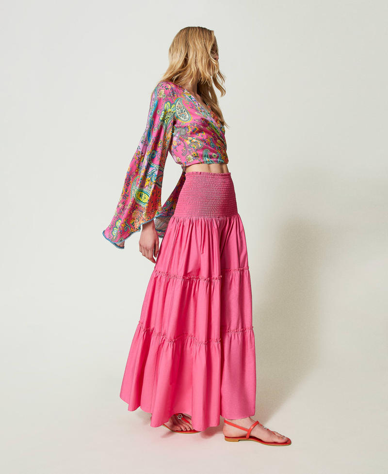 2-in-1-Kleid aus Popeline „Pink Dahlia“-Fuchsia Frau 241LB2BLL-01