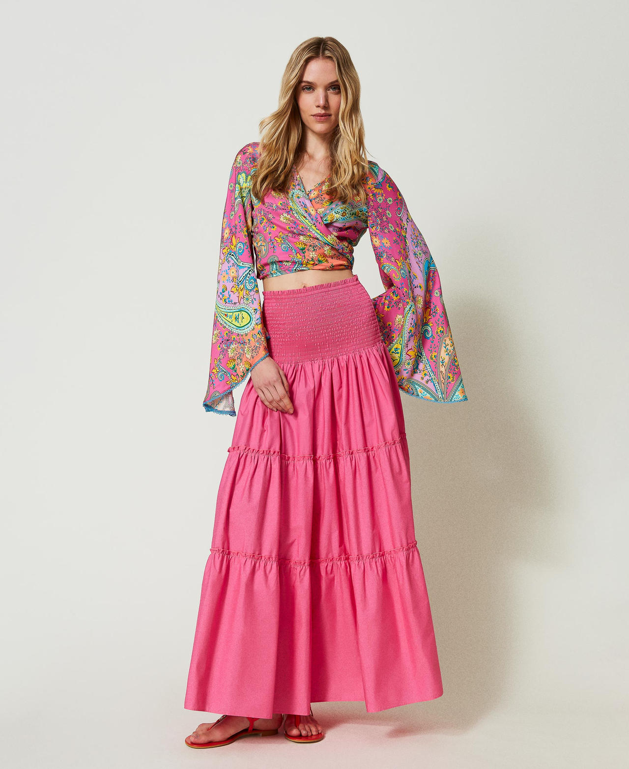 2-in-1-Kleid aus Popeline „Pink Dahlia“-Fuchsia Frau 241LB2BLL-02