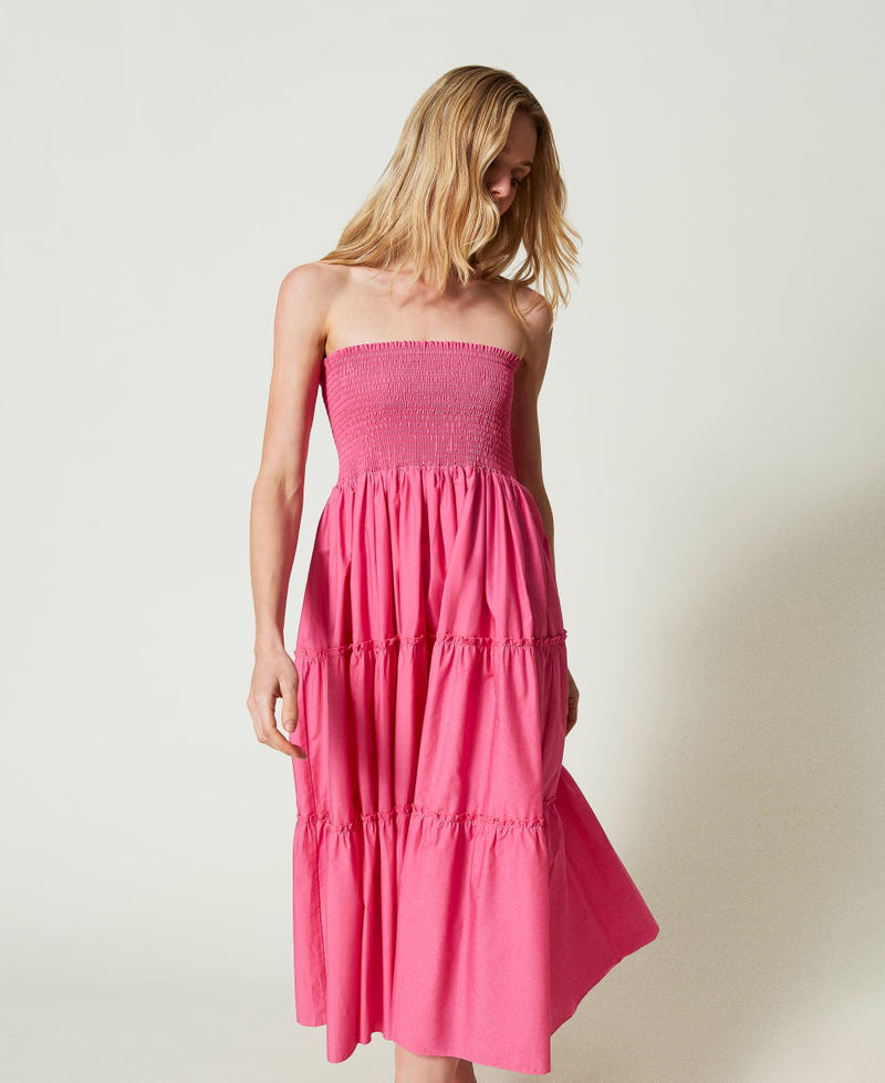 2-in-1-Kleid aus Popeline „Pink Dahlia“-Fuchsia Frau 241LB2BLL-05