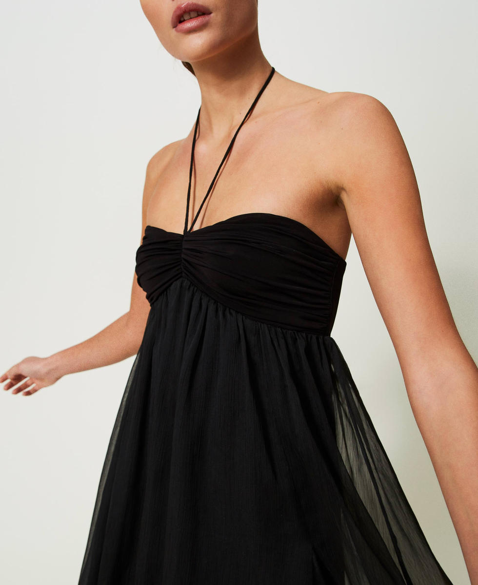 Robe courte en cr&eacute;pon Noir Femme 241LB2CBB_00006_04