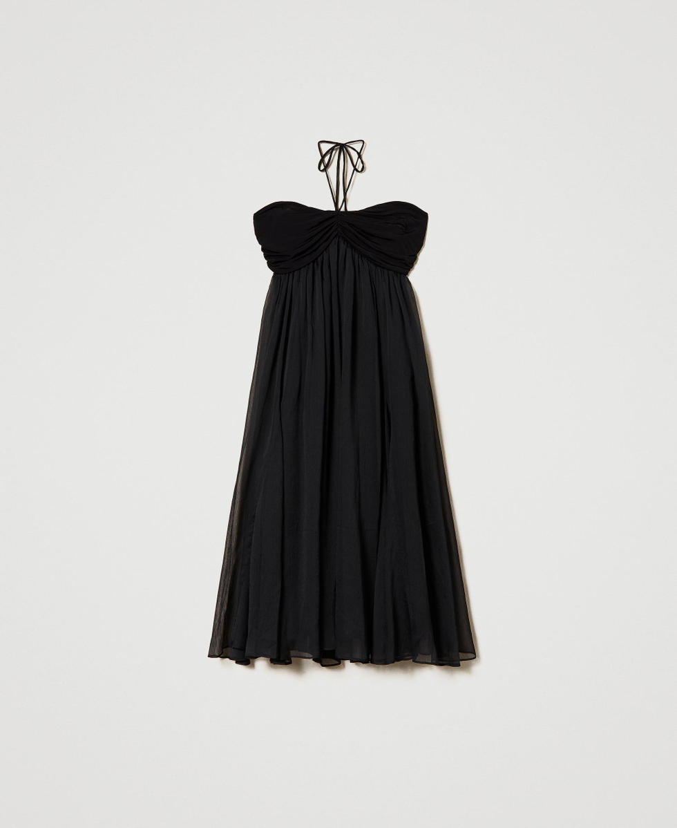 Robe courte en cr&eacute;pon Noir Femme 241LB2CBB_00006_S0