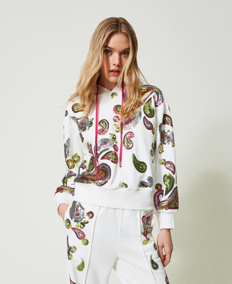 MSGM Milano - Sweat-shirt Femme En Coton Blanc Imprimé Multicolore, Taille S, Neuf Avec étiquettes