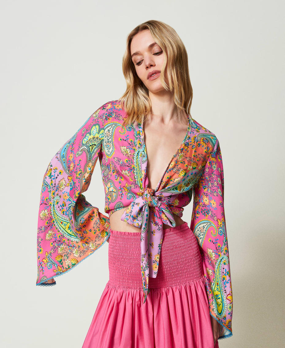 Twill blouse with paisley print Multicolour “Pink Dahlia” Fuchsia Paisley Print Woman 241LB2GPP-01