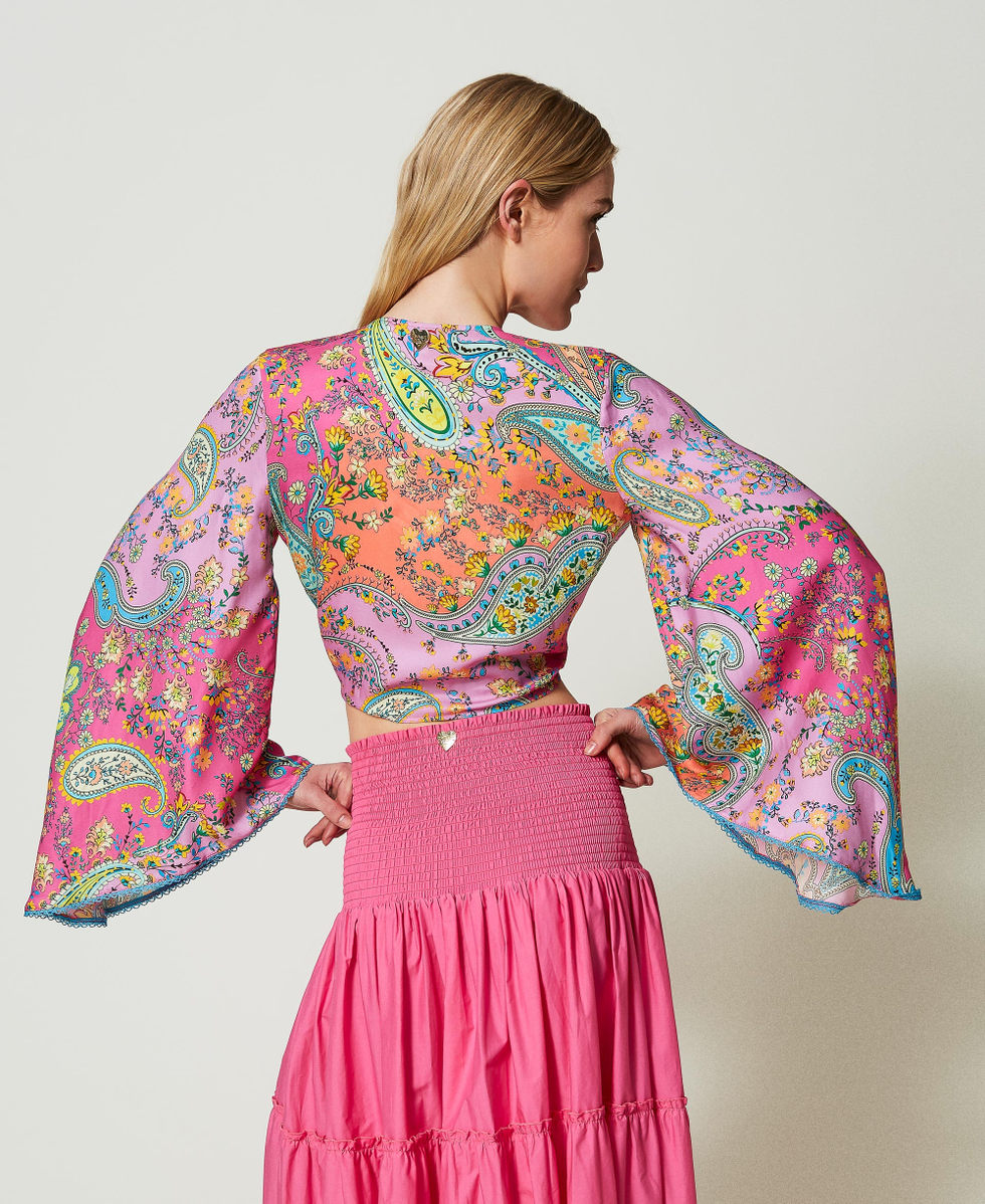 Twill blouse with paisley print Multicolour &ldquo;Pink Dahlia&rdquo; Fuchsia Paisley Print Woman 241LB2GPP_11266_03