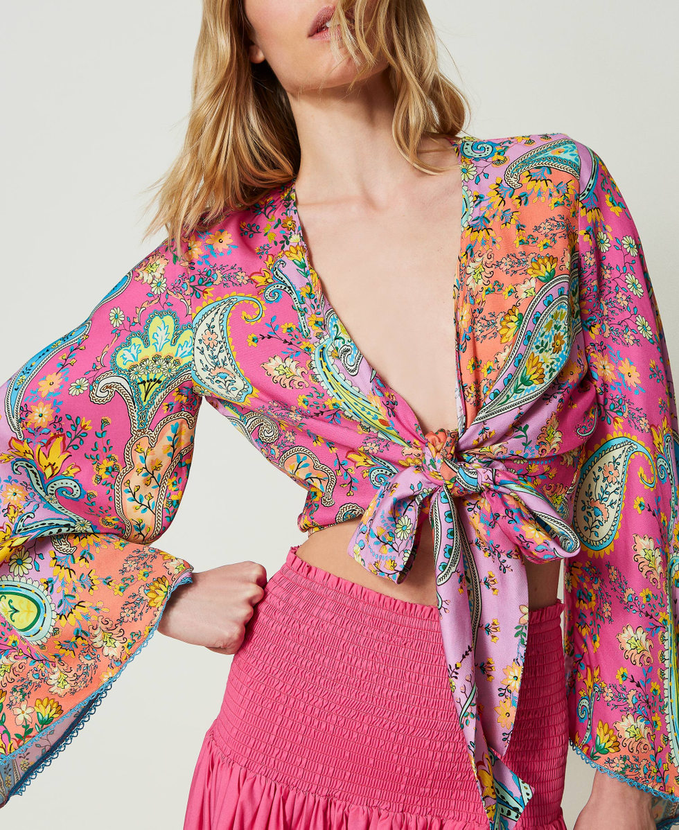 Twill blouse with paisley print Multicolour &ldquo;Pink Dahlia&rdquo; Fuchsia Paisley Print Woman 241LB2GPP_11266_04