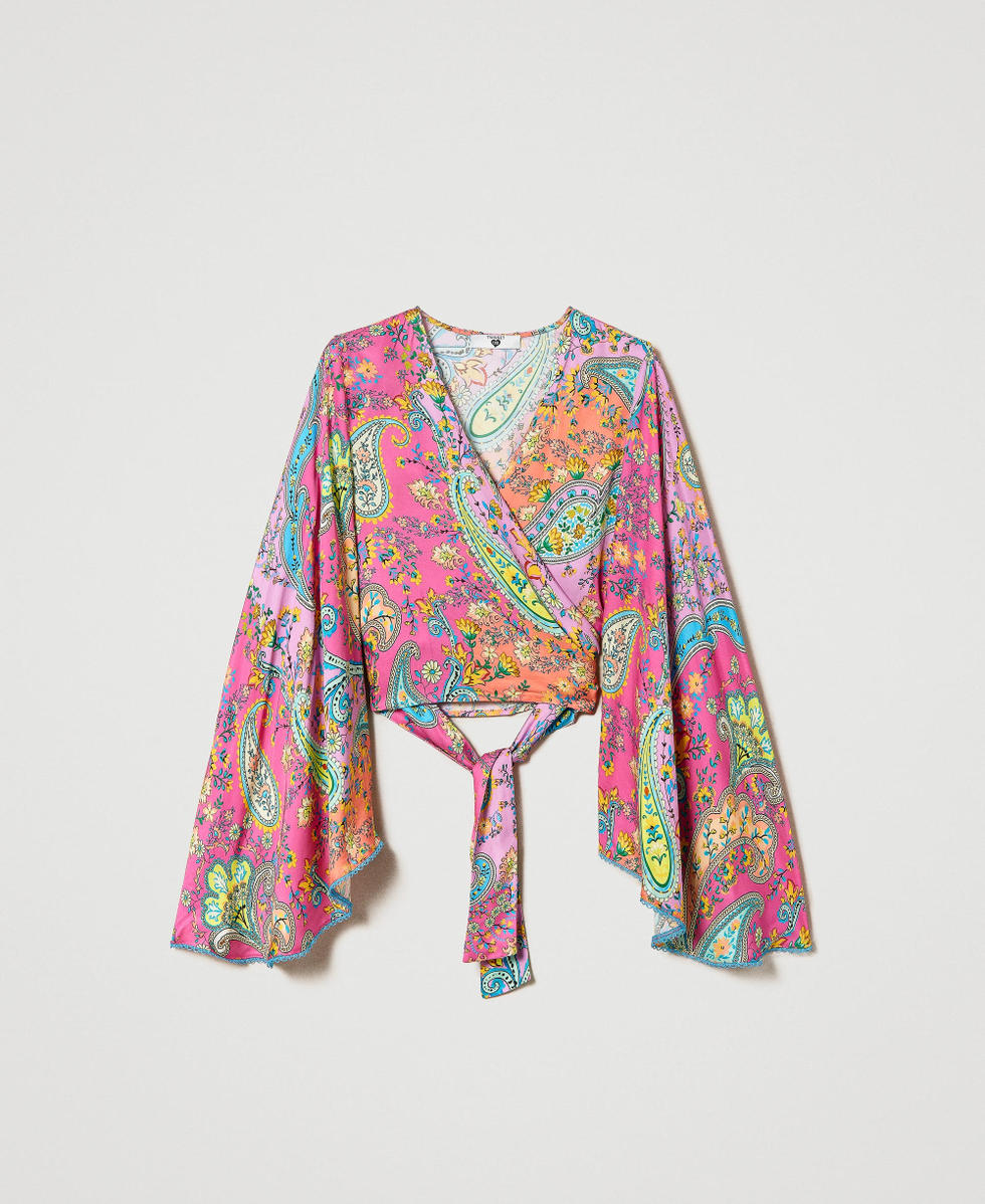 Twill blouse with paisley print Multicolour &ldquo;Pink Dahlia&rdquo; Fuchsia Paisley Print Woman 241LB2GPP_11266_S0